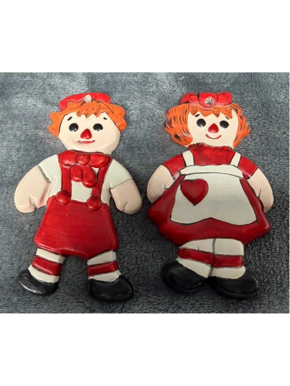 Vintage Raggedy Ann and Andy Christmas Ornaments Hand Painted ￼